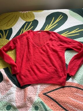 Free People Bright Red V-Neck Sweater